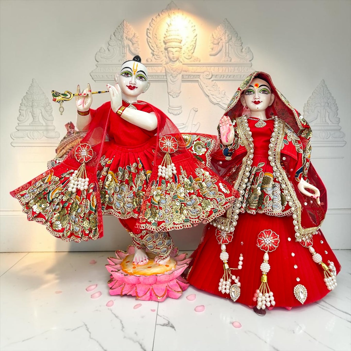 Premium Radha Krishna Poshak Set with Royal Kadkachni & Net Frill Lehenga | Designer Yugal Sarkar Dress with Patka Setting Pin & SP-I40 Luxury Gift Box Packaging