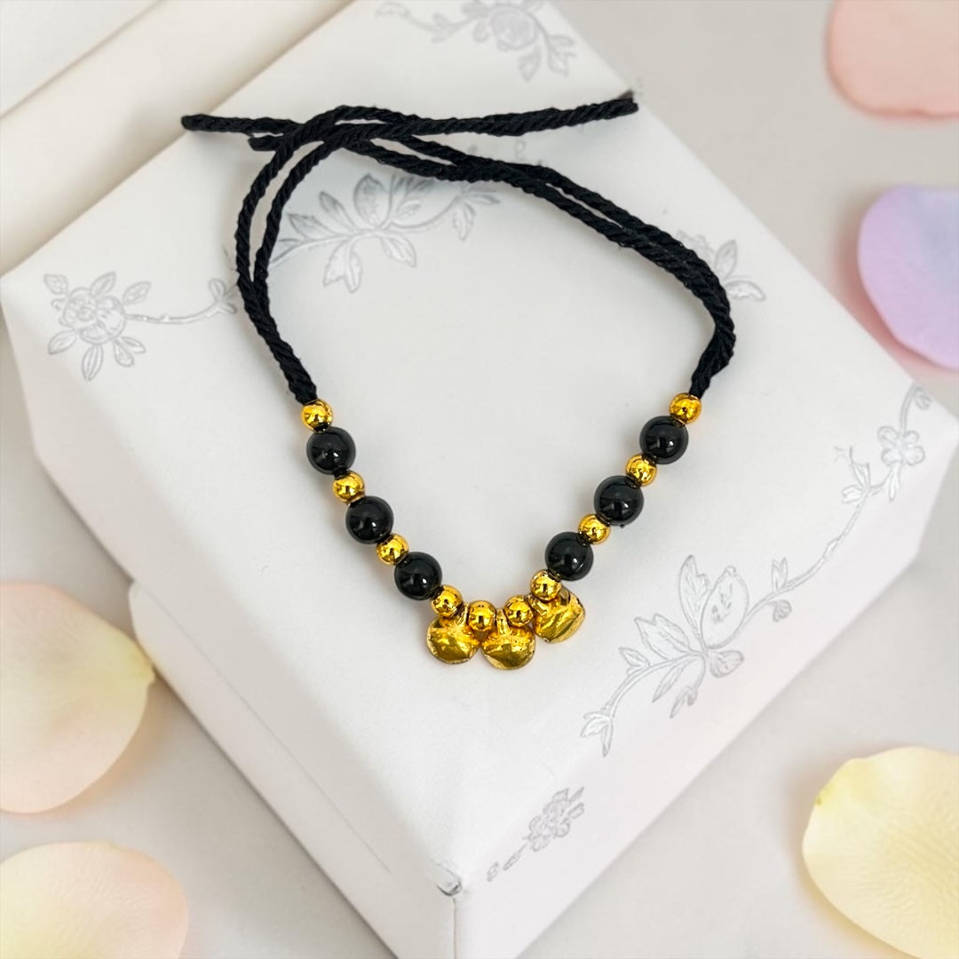 Laddu Gopal Ji Protective Black Bead Nazariya Maala with Golden Ghunghroo (SPC-738)
