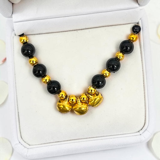 Laddu Gopal Ji Protective Black Bead Nazariya Maala with Golden Ghunghroo (SPC-738)