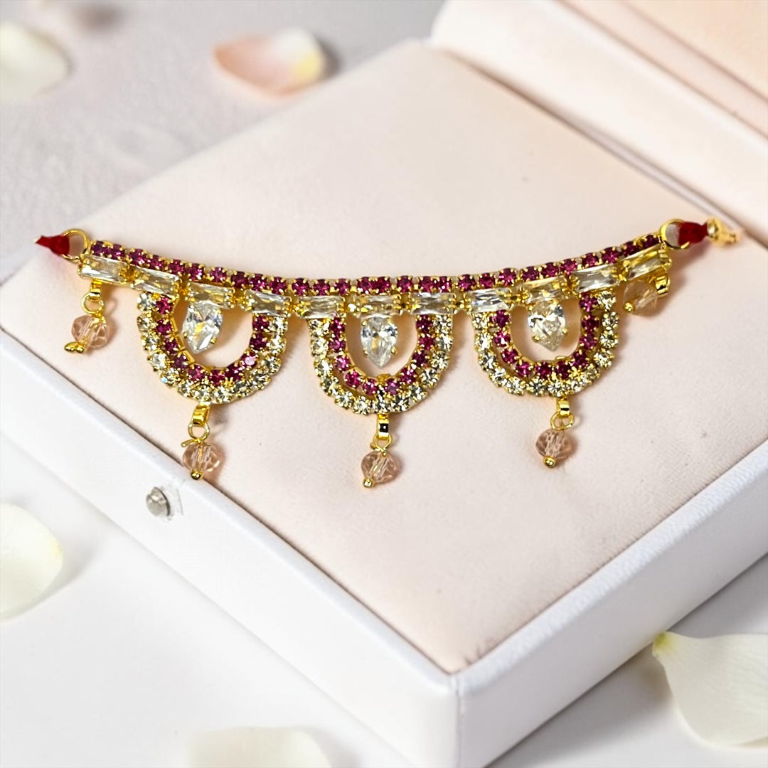 Exquisite Handcrafted 3-Inch Designer Tagdi / Waist Belt SPC-719 with Crystal Latkans for Kanha Ji