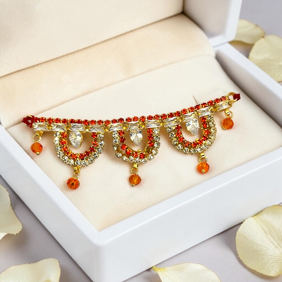 Exquisite Handcrafted 3-Inch Designer Tagdi / Waist Belt SPC-719 with Crystal Latkans for Kanha Ji