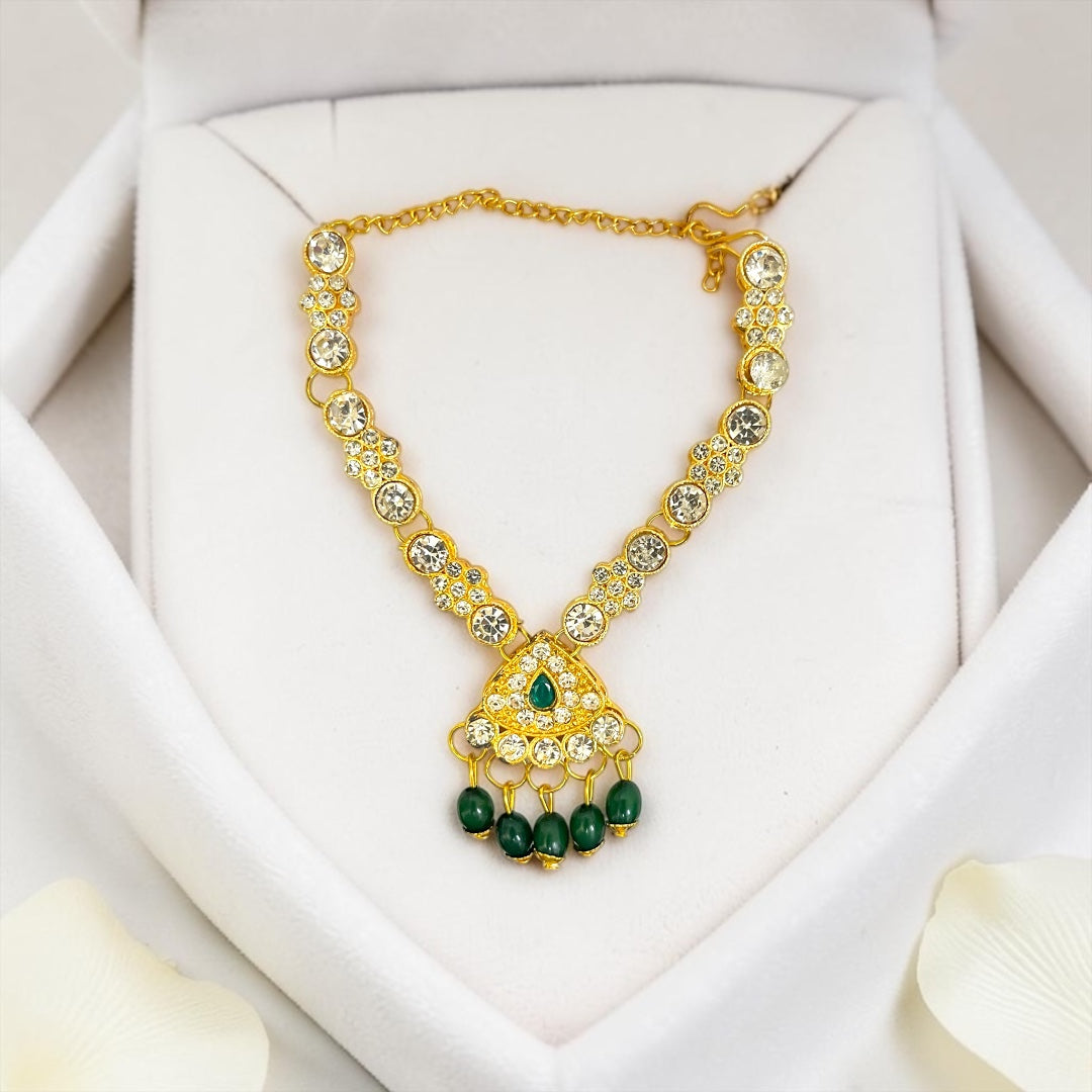 Shri Poshak Royal Teardrop Stone Center & Hanging Bead Drop Haar for Laddu Gopal Ji & Deity Idols – SPC-748