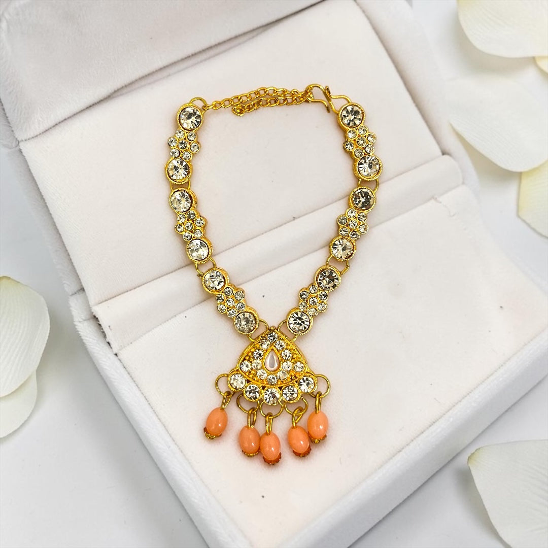 Shri Poshak Royal Teardrop Stone Center & Hanging Bead Drop Haar for Laddu Gopal Ji & Deity Idols – SPC-748