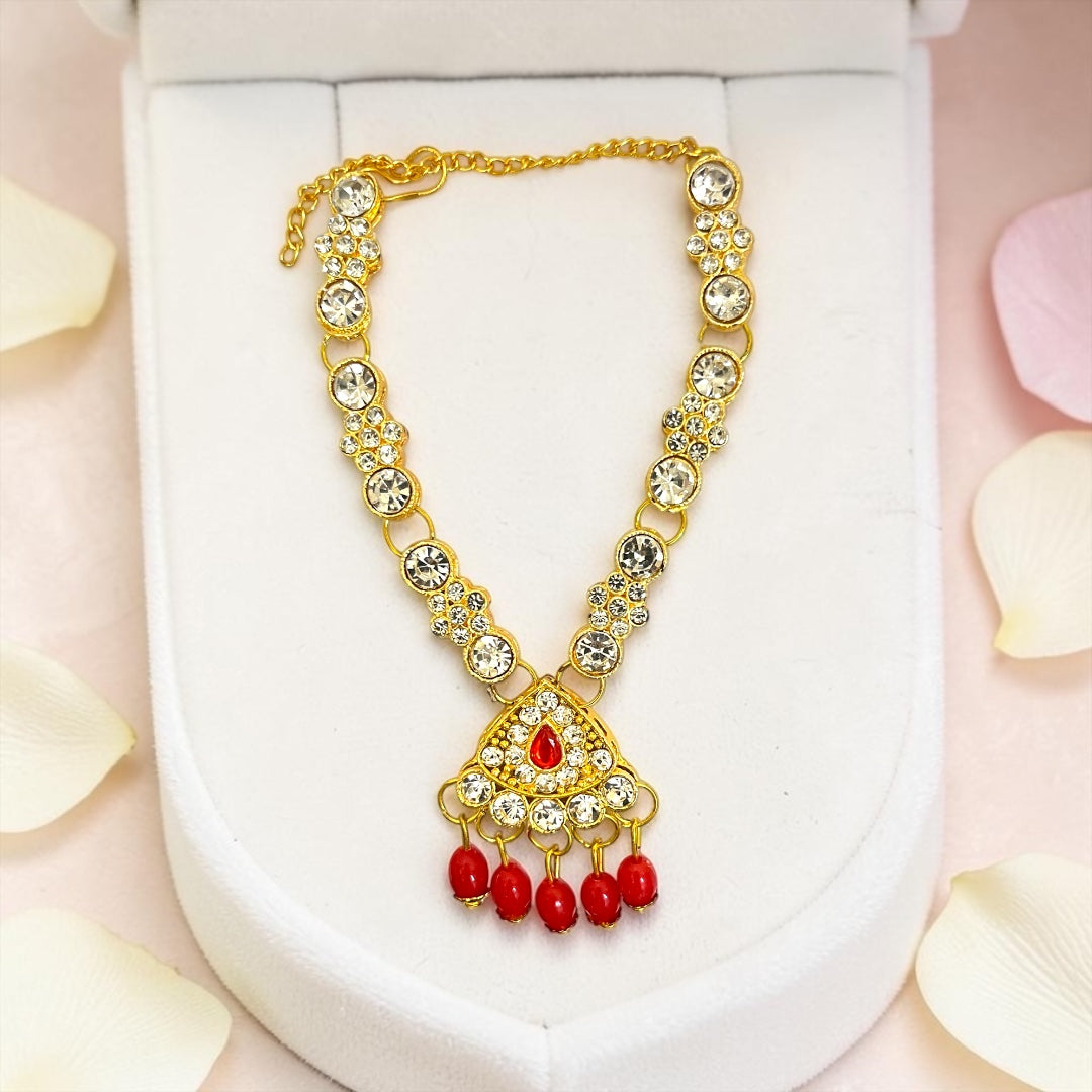 Shri Poshak Royal Teardrop Stone Center & Hanging Bead Drop Haar for Laddu Gopal Ji & Deity Idols – SPC-748