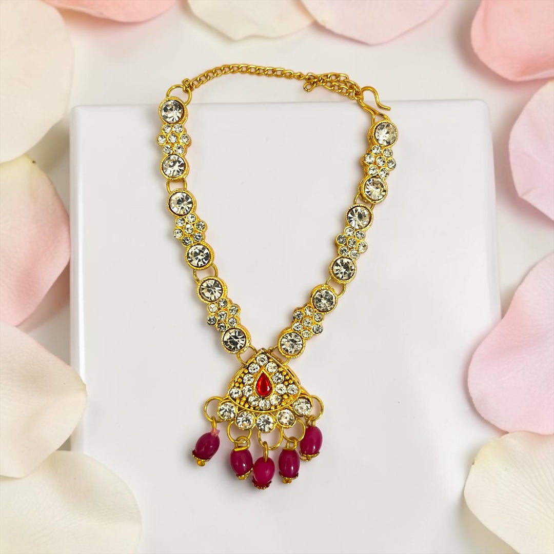 Shri Poshak Royal Teardrop Stone Center & Hanging Bead Drop Haar for Laddu Gopal Ji & Deity Idols – SPC-748