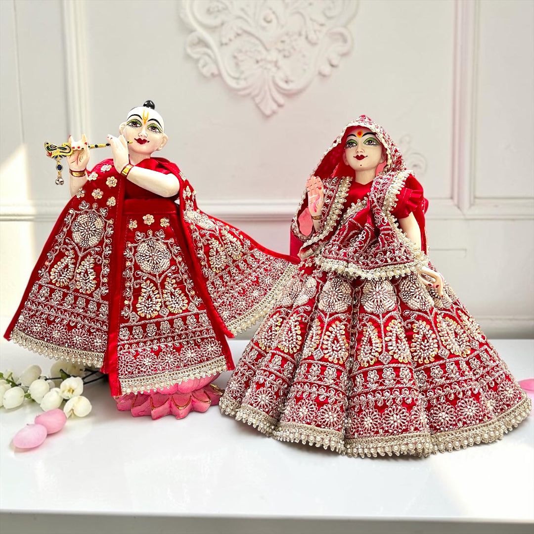 Shri Poshak Super Premium Radha Krishna Janmashtami Poshak Set (SP-I80) – Heavy Kali Lehnga & Pearl-Embroidered Fabric with Designer Patka