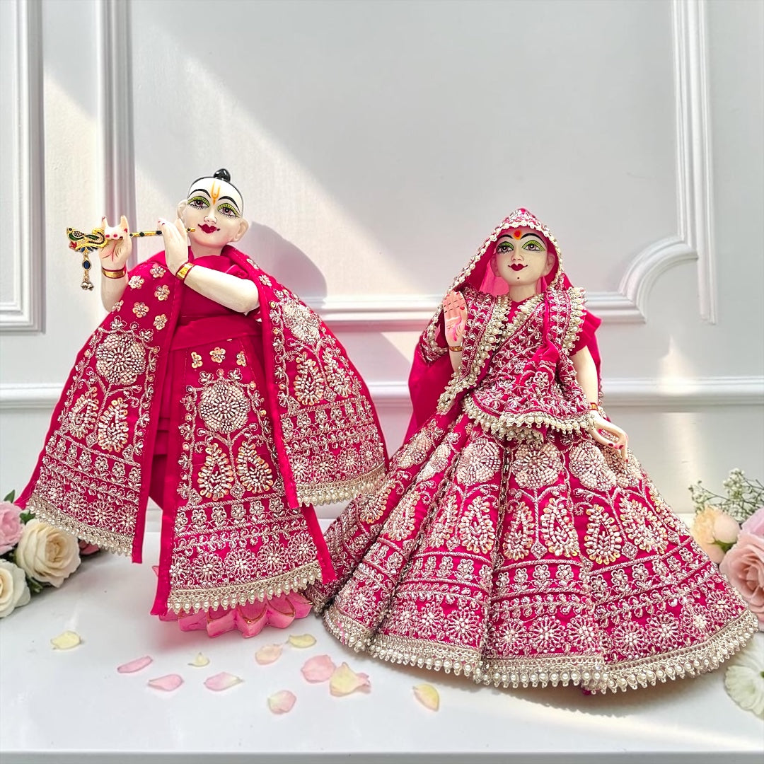 Shri Poshak Super Premium Radha Krishna Janmashtami Poshak Set (SP-I80) – Heavy Kali Lehnga & Pearl-Embroidered Fabric with Designer Patka