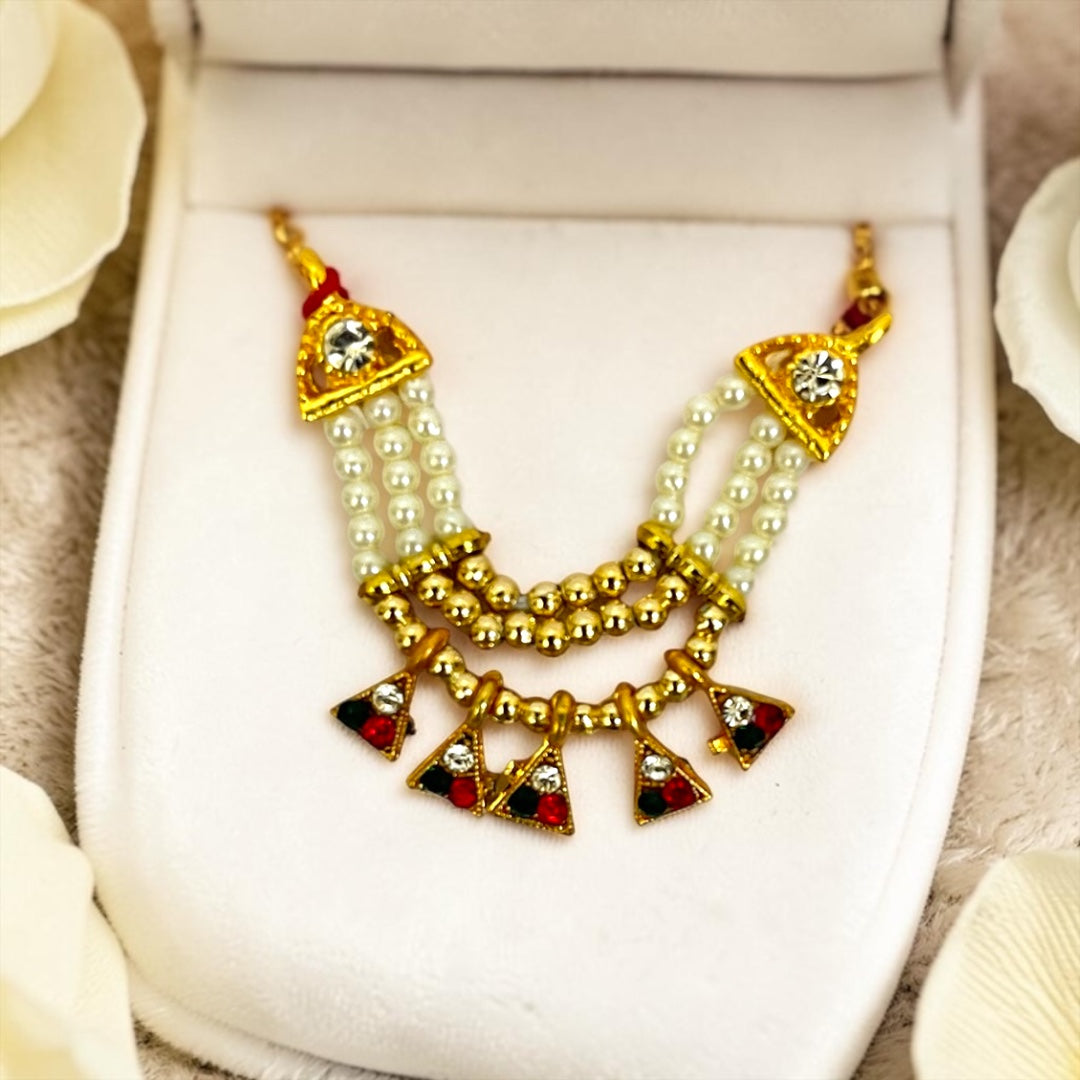Shri Poshak Royal Multi-Strand Pearl & Triangular Stone Charm Haar for Laddu Gopal  JI Model SPC-807