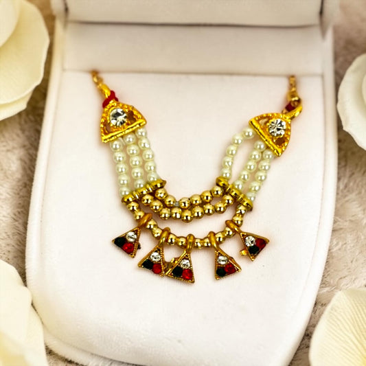 Shri Poshak Royal Multi-Strand Pearl & Triangular Stone Charm Haar for Laddu Gopal  JI Model SPC-807
