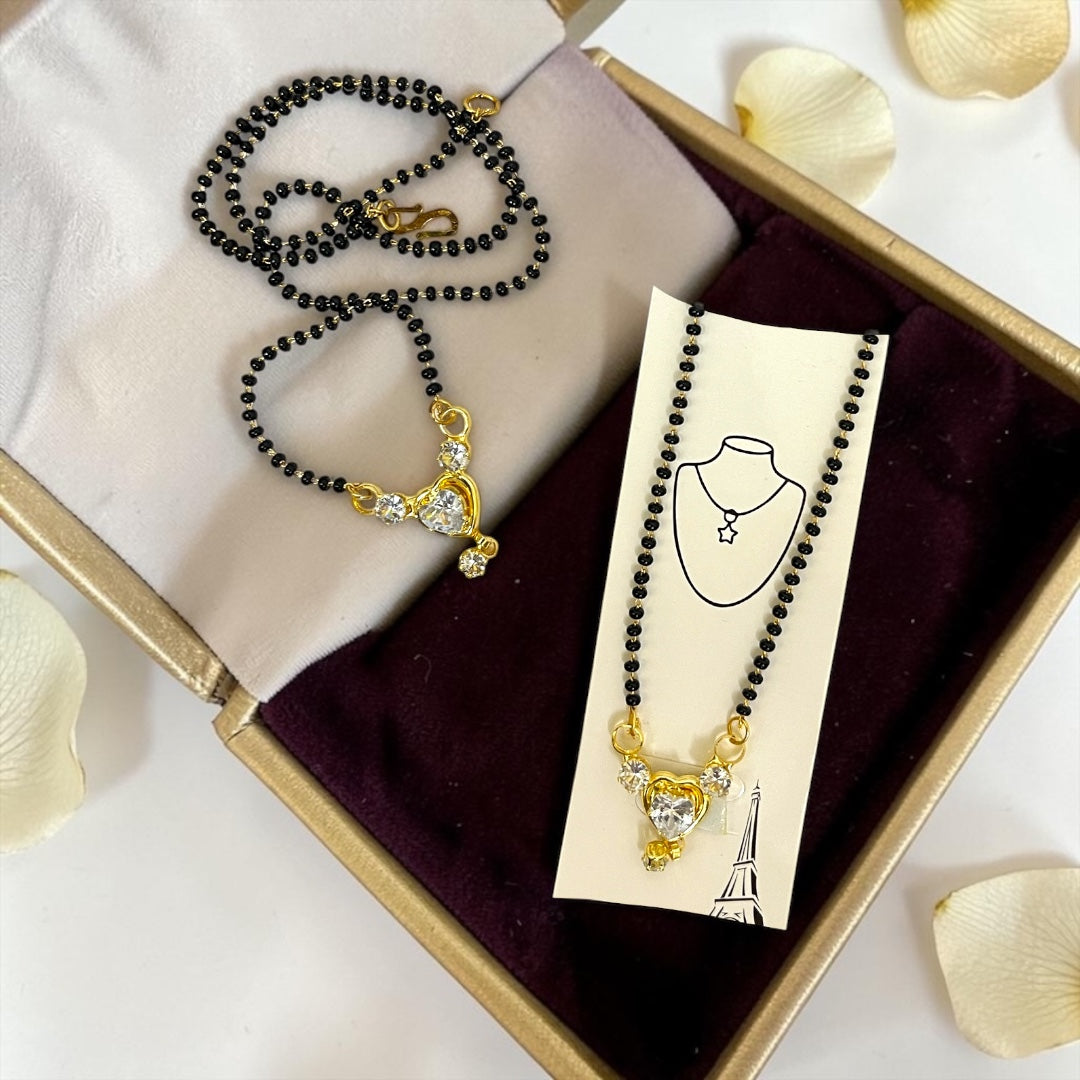 Exquisite Traditional Black-Beaded (Kali Mani) Mangalsutra with Sparkling Diamond Heart Motif for Goddess Idols | Shri Poshak Exclusive SPC-629