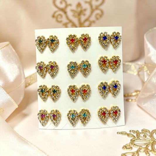 Royal Heart-Shaped Double Zerkin Kundal Set (SPC-698) for Divine Idols – Sparkling Stone-Studded Earring Pair with Crystal Rhinestone