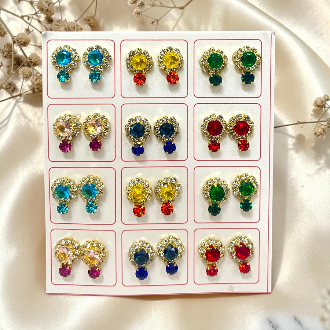 Royal Double Zerkin Kundal Set (SPC-699) for Divine Idols – Two-Tier Sparkling Stone Earring Pair with Crystal Rhinestone Border