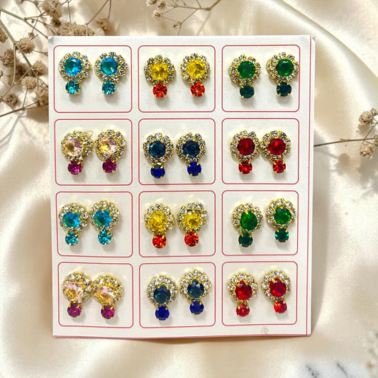 Royal Double Zerkin Kundal Set (SPC-699) for Divine Idols – Two-Tier Sparkling Stone Earring Pair with Crystal Rhinestone Border