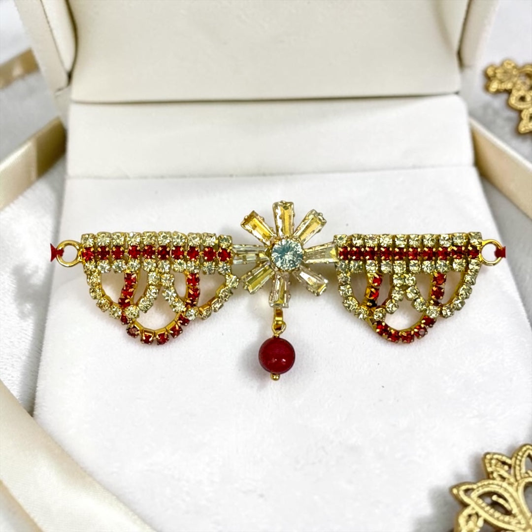 Exquisite Handcrafted 3-Inch Designer Tagdi / Waist Belt SPC-718 with Crystal Latkans for Kanha Ji