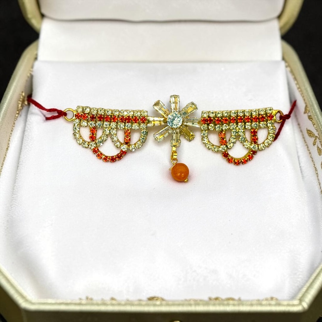Exquisite Handcrafted 3-Inch Designer Tagdi / Waist Belt SPC-718 with Crystal Latkans for Kanha Ji