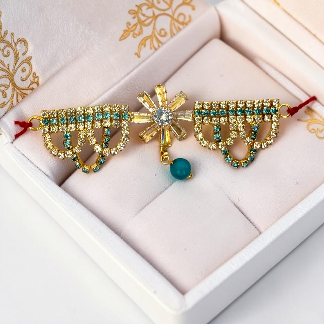Exquisite Handcrafted 3-Inch Designer Tagdi / Waist Belt SPC-718 with Crystal Latkans for Kanha Ji