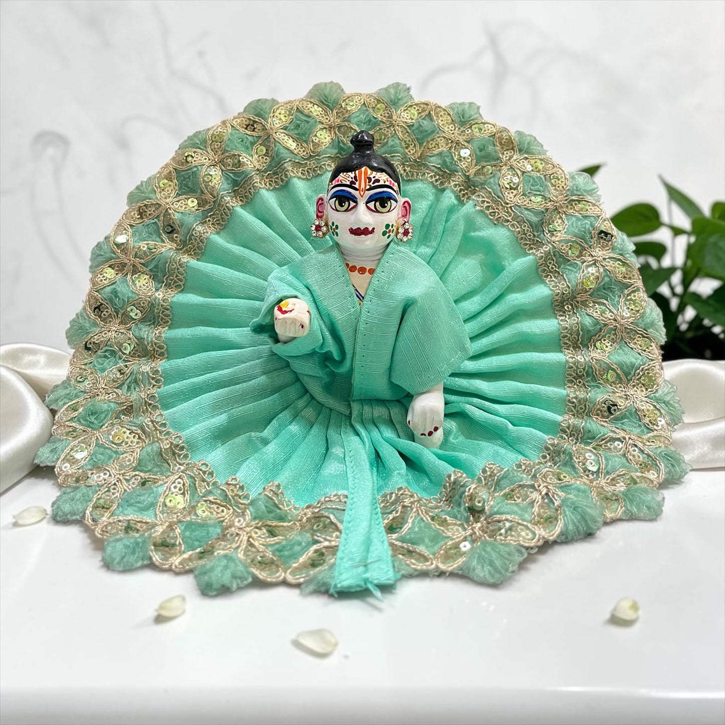 Premium Designer Laddu Gopal Ji Poshak SP-I61 – Royal Vibrant Colors with Intricate Gold Embroidered Border