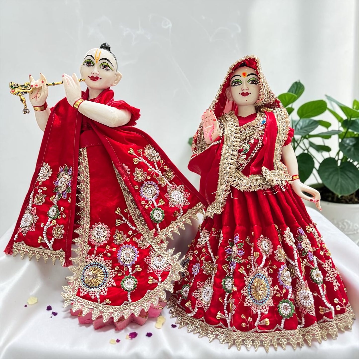 Radha Krishna Designer Poshak Set (SP-183) – Intricate Cutwork Lehenga & Dhoti Set with Pearl Embroidery