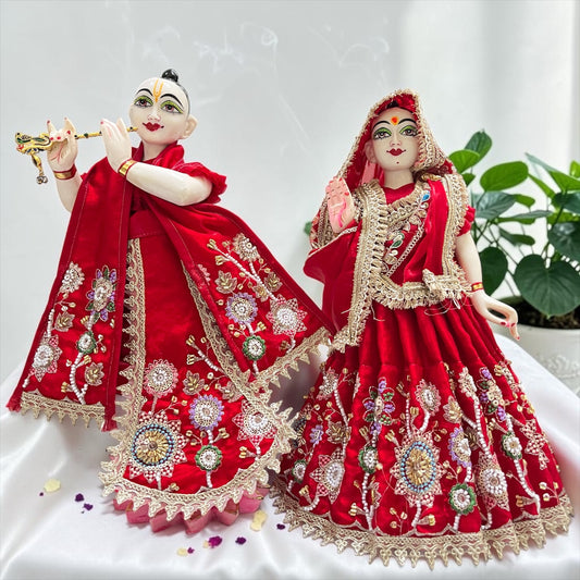 Radha Krishna Designer Poshak Set (SP-183) – Intricate Cutwork Lehenga & Dhoti Set with Pearl Embroidery
