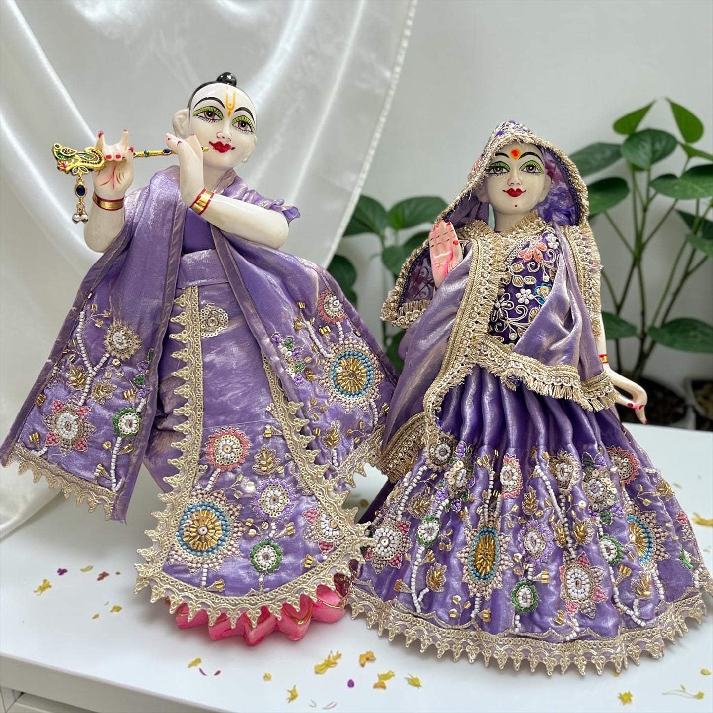 Radha Krishna Designer Poshak Set (SP-183) – Intricate Cutwork Lehenga & Dhoti Set with Pearl Embroidery