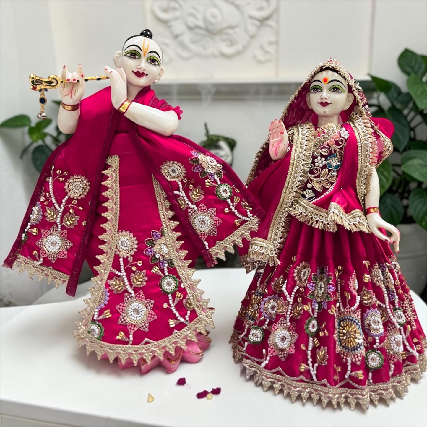 Radha Krishna Designer Poshak Set (SP-183) – Intricate Cutwork Lehenga & Dhoti Set with Pearl Embroidery