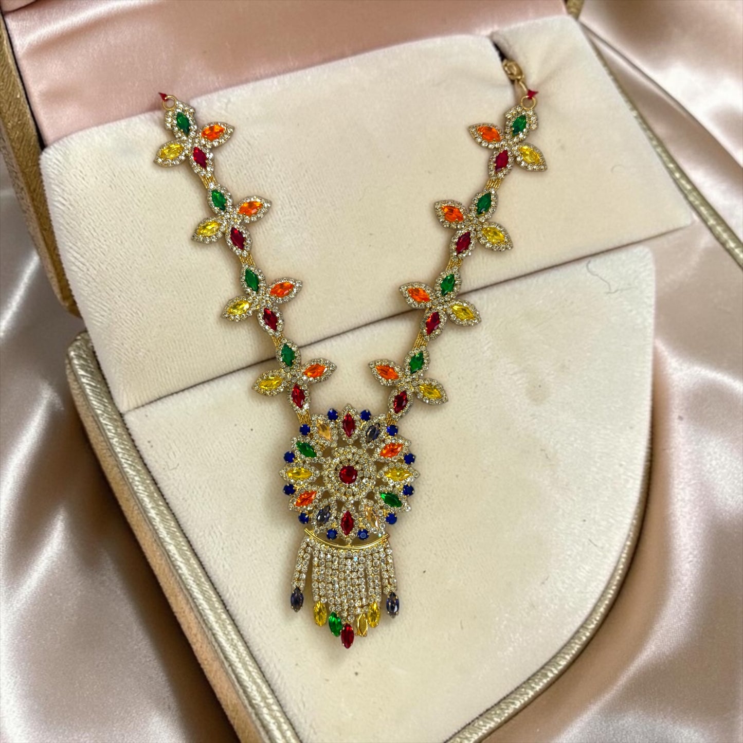 Shri Poshak Royal Multicolor Zircon Haar (SPC-740) – Premium Handcrafted Divine Necklace for Laddu Gopal & Thakurji