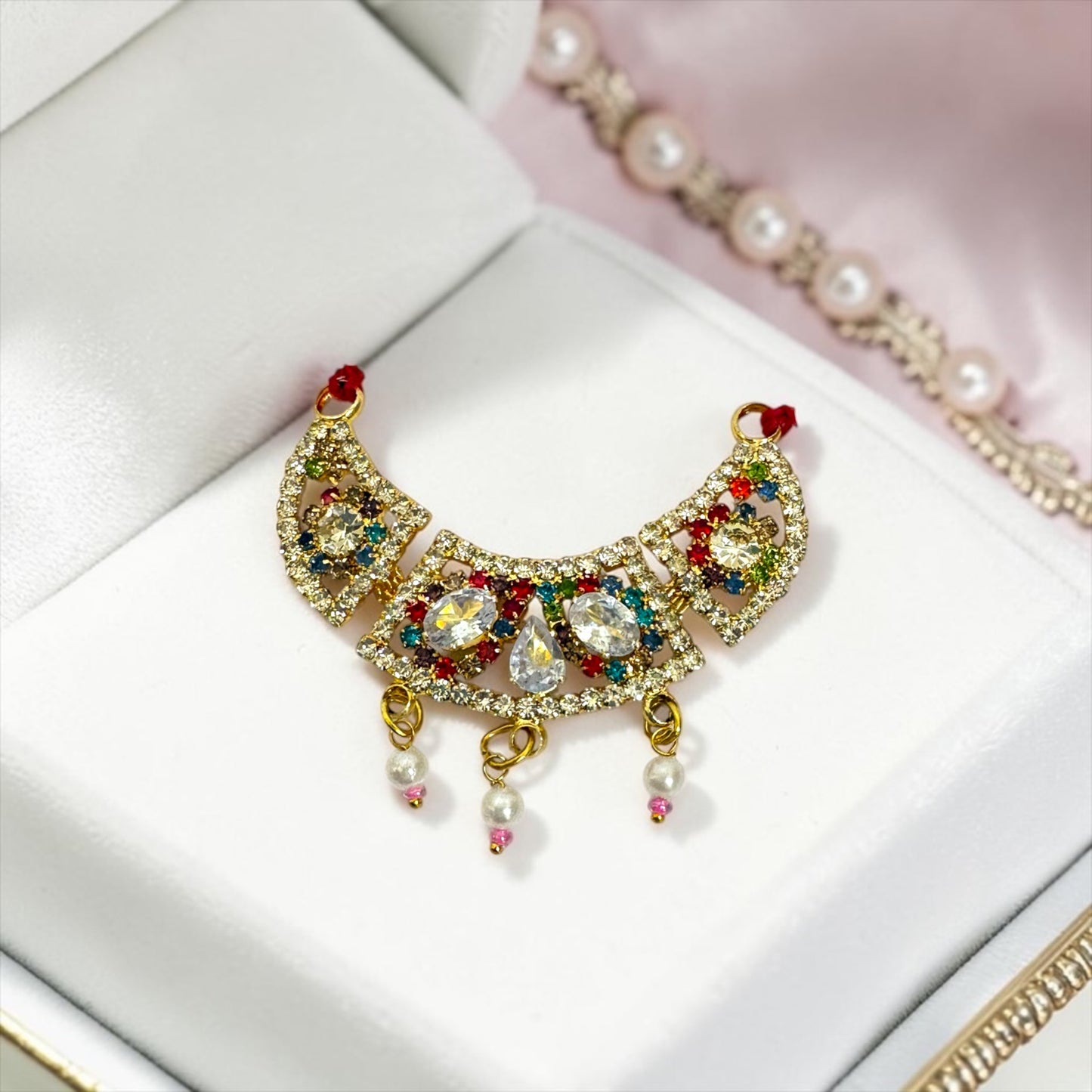 Shri Poshak Exclusive Royal Zerkin Haar with Pearl Hanging Drops SPC-751