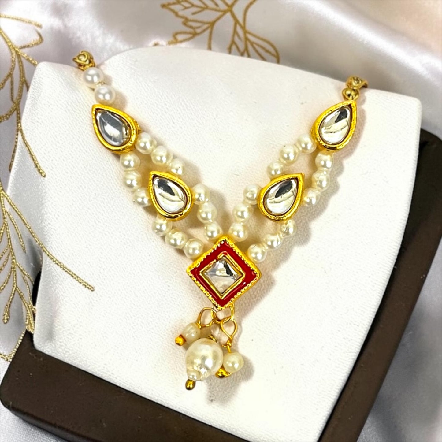 Shri Poshak Royal Kundan & Teardrop Pearl Haar (SPC-810) for Laddu Gopal & All Divine Idols Signature Red & Gold Meenakari