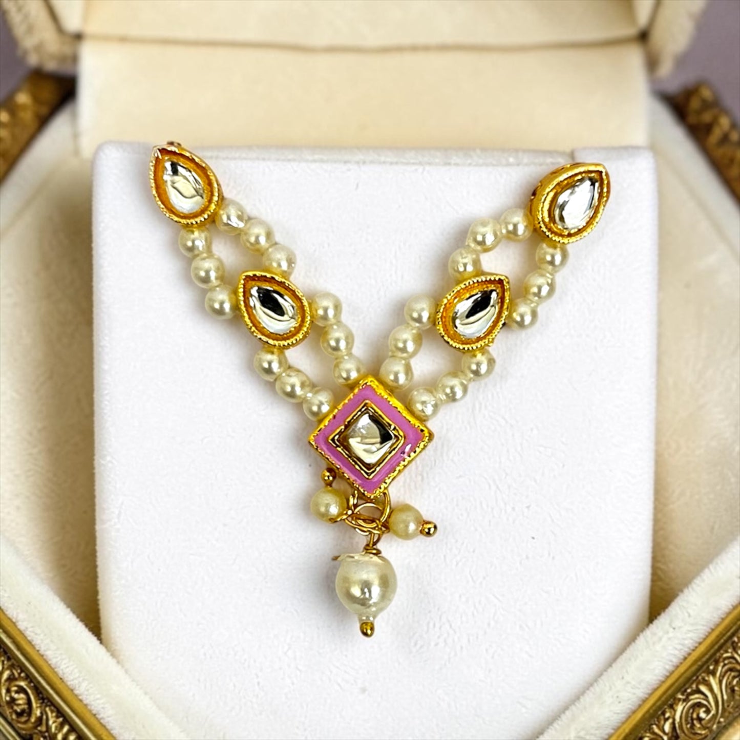 Shri Poshak Royal Kundan & Teardrop Pearl Haar (SPC-810) for Laddu Gopal & All Divine Idols Signature Red & Gold Meenakari