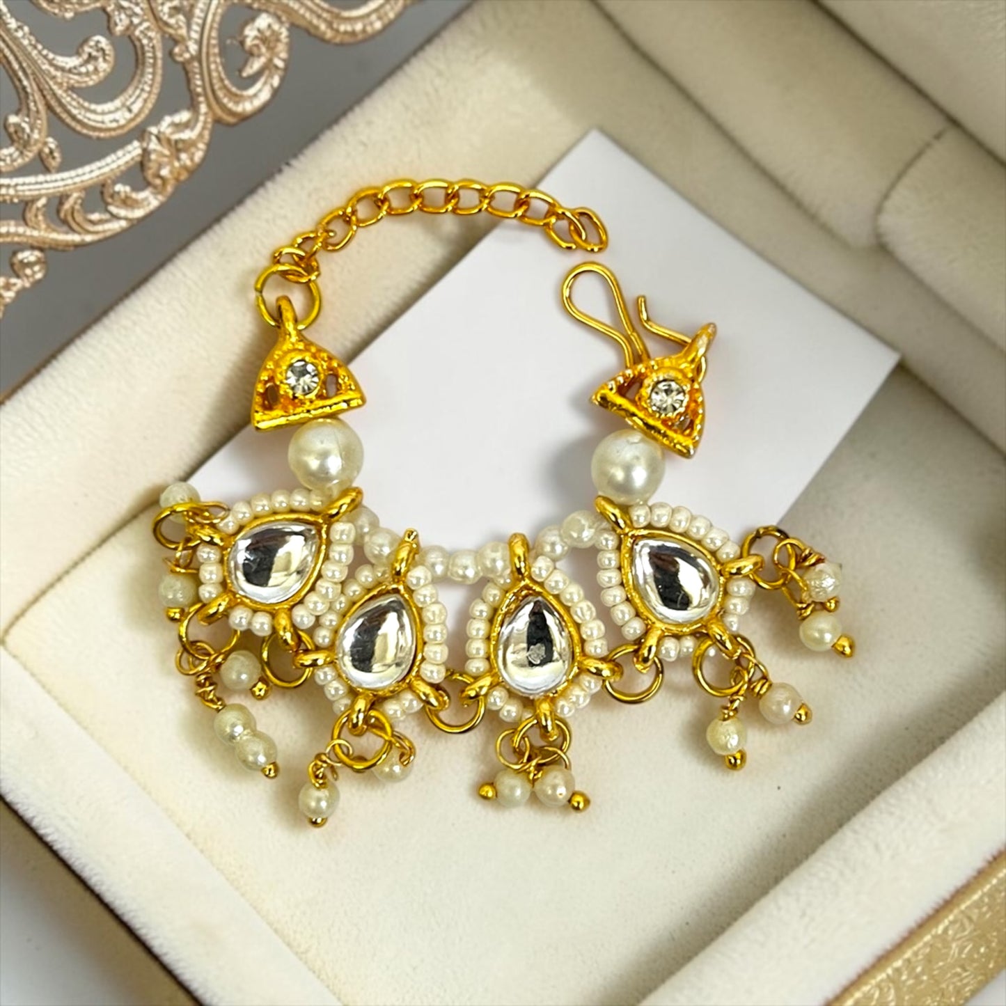 Divine Pearl Kundan Choker Necklace SPC-785 Royal Gold-Finish Adjustable Haar for Deities