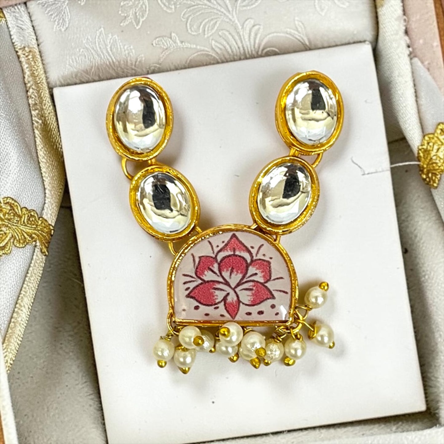 Hand-Painted Lotus Meenakari & Kundan Haar (SPC-770) for Laddu Gopal & All Divine Idols  Signature Pink Lotus Edition