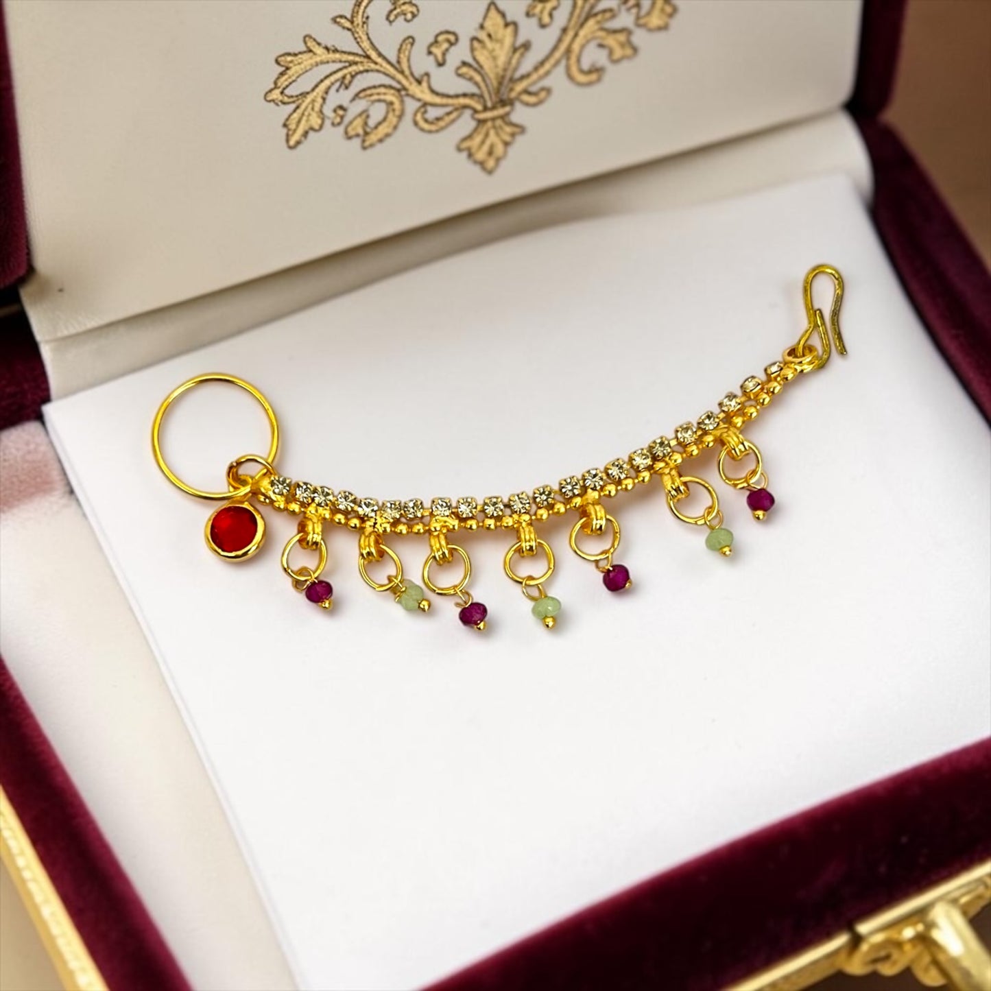 Regal Gold-Finish Stone-Studded Nathni SPC-684 (3.5") | Exquisite Sacred Deity Jewelry by Shri Poshak