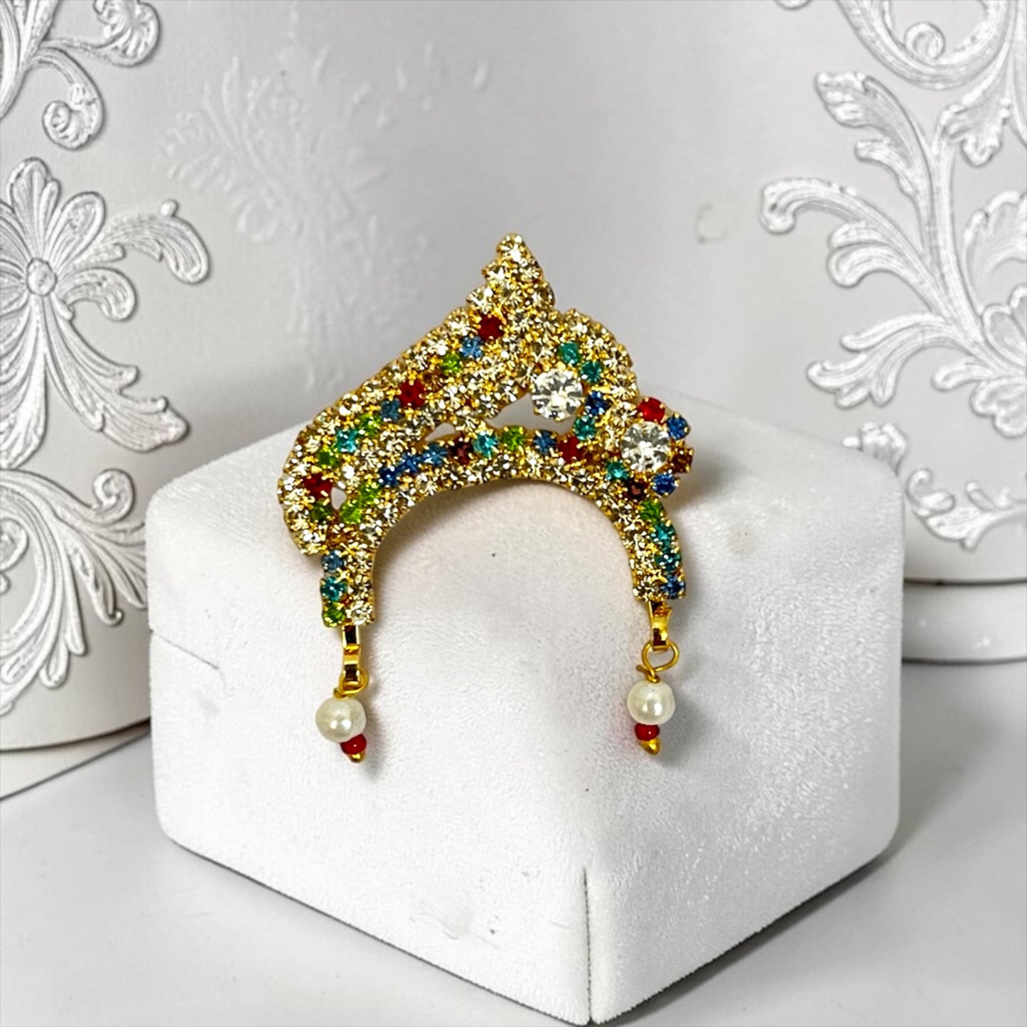 Shri Poshak Royal Stone-Studded Arch Chandrika / Mukut Crown Ornament (SPC-775) for All Divine Idols