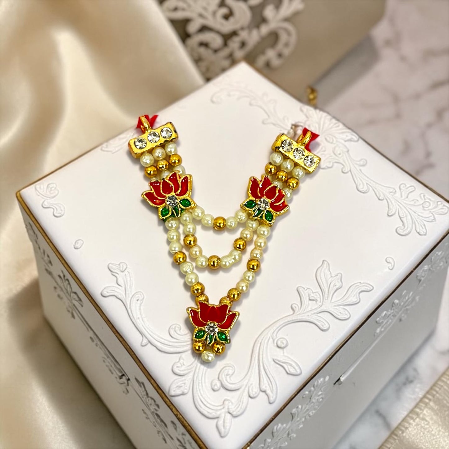 Royal Lotus Meenakari & Multi-Layered Pearl Haar (SPC-790) for Laddu Gopal & All Divine Idols