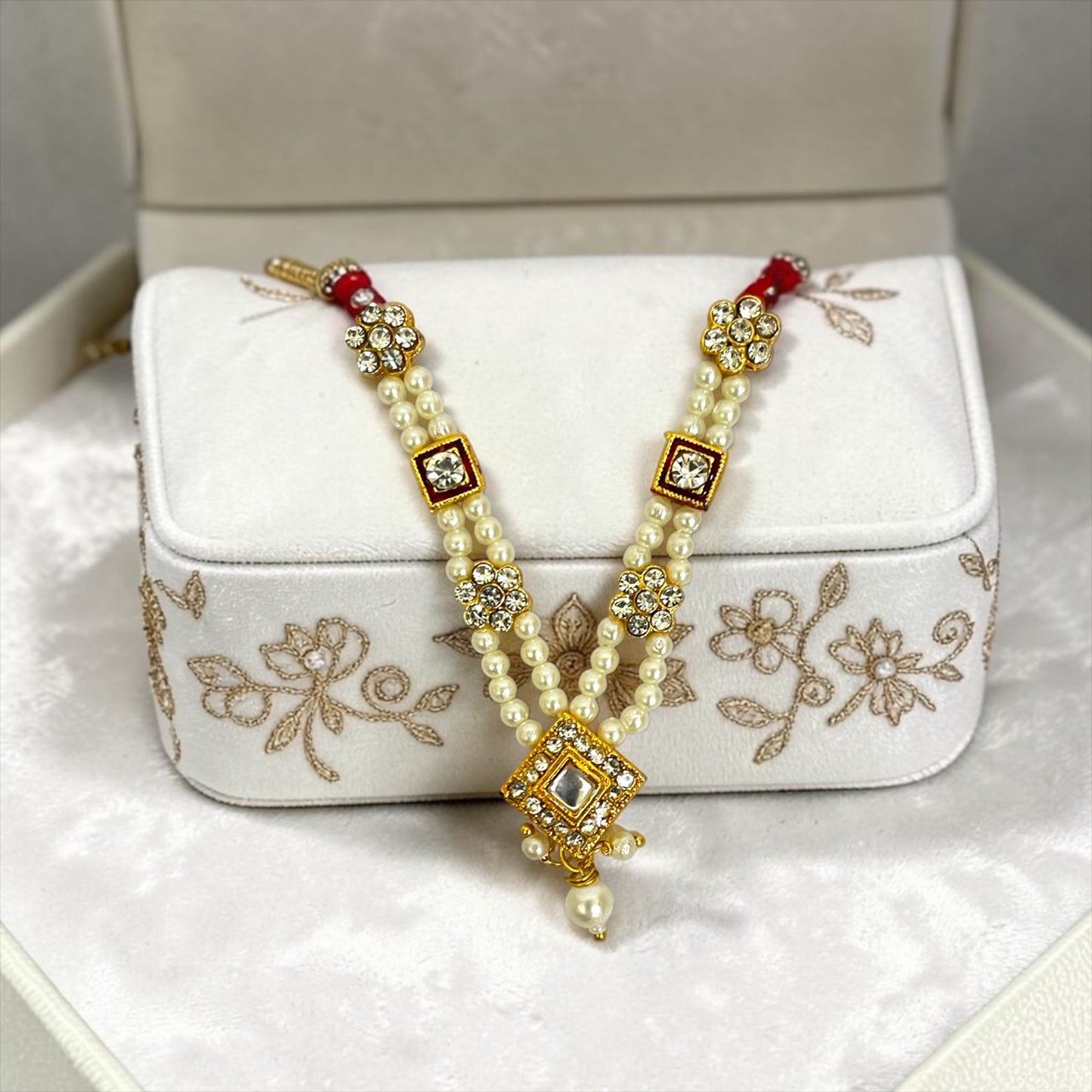 Shri Poshak Royal Kundan & Diamond-Pendant Pearl Haar (SPC-808) for Laddu Gopal & All Divine Idols