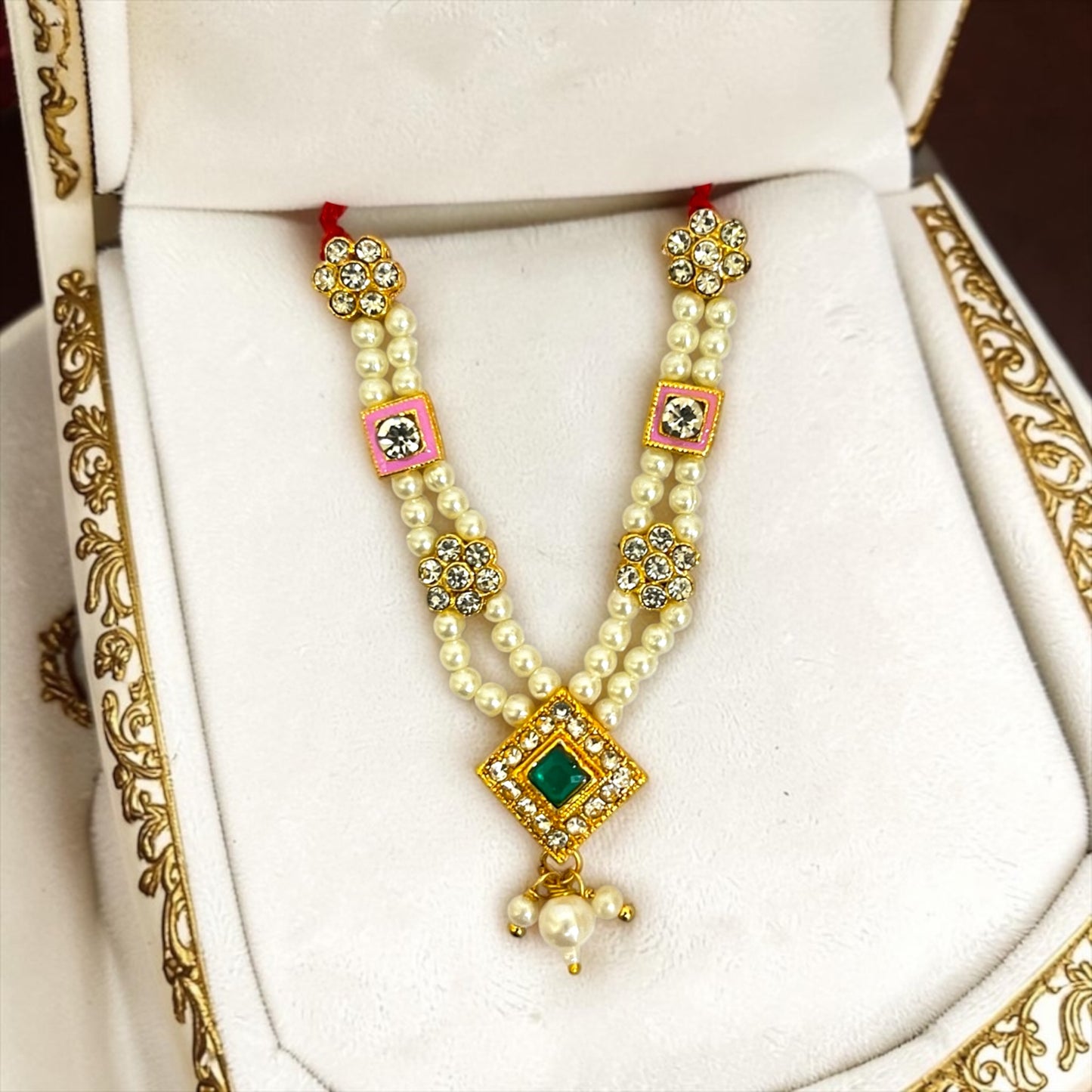 Shri Poshak Royal Kundan & Diamond-Pendant Pearl Haar (SPC-808) for Laddu Gopal & All Divine Idols