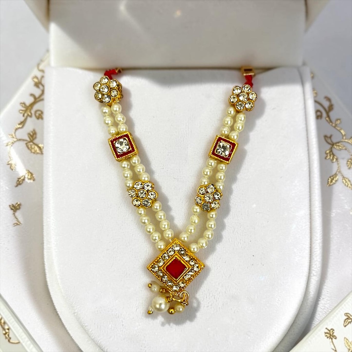 Shri Poshak Royal Kundan & Diamond-Pendant Pearl Haar (SPC-808) for Laddu Gopal & All Divine Idols