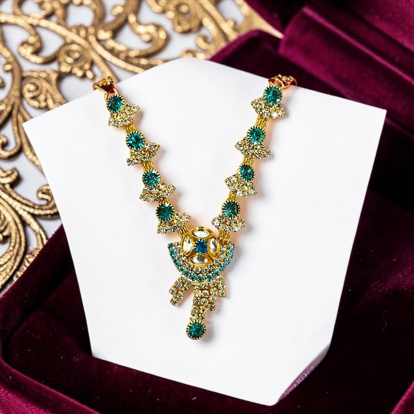 Shri Poshak Royal Stone-Studded Zerkin Haar for Deities SPC-774