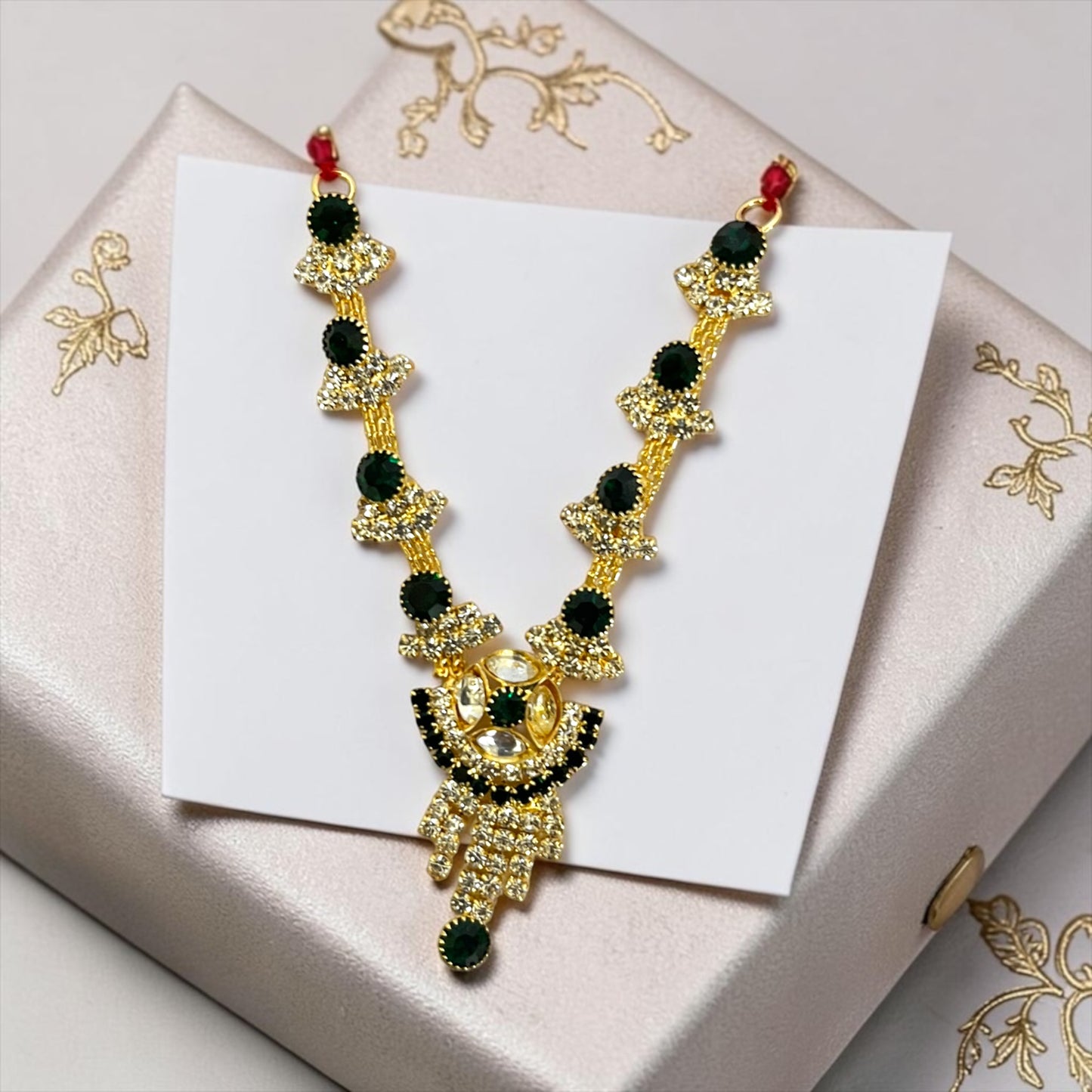 Shri Poshak Royal Stone-Studded Zerkin Haar for Deities SPC-774