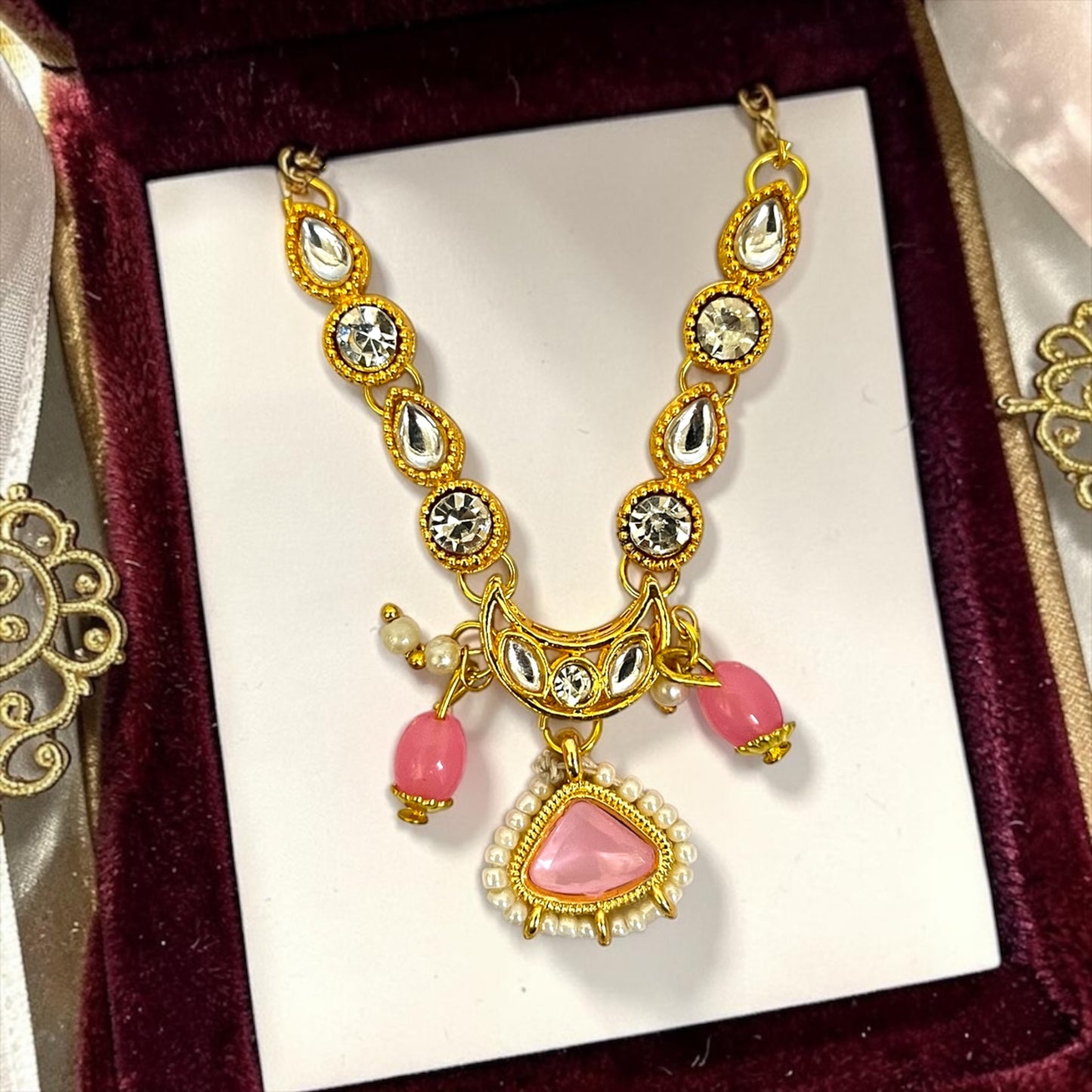 Crescent Moon Kundan & Stone Mala Necklace for Laddu Gopal Ji SPC-778