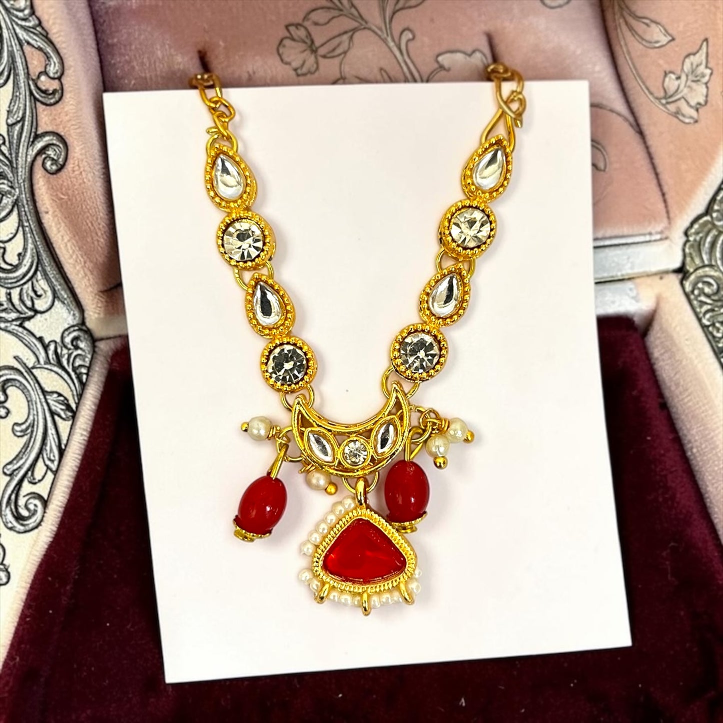 Crescent Moon Kundan & Stone Mala Necklace for Laddu Gopal Ji SPC-778