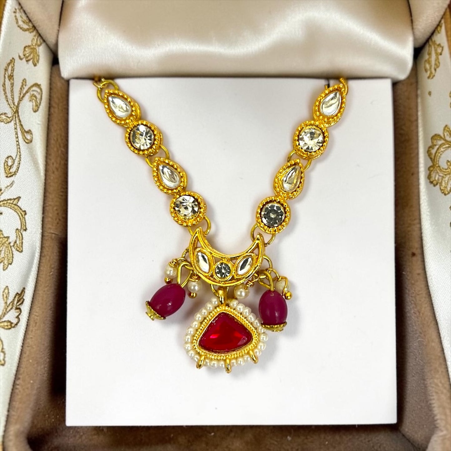 Crescent Moon Kundan & Stone Mala Necklace for Laddu Gopal Ji SPC-778