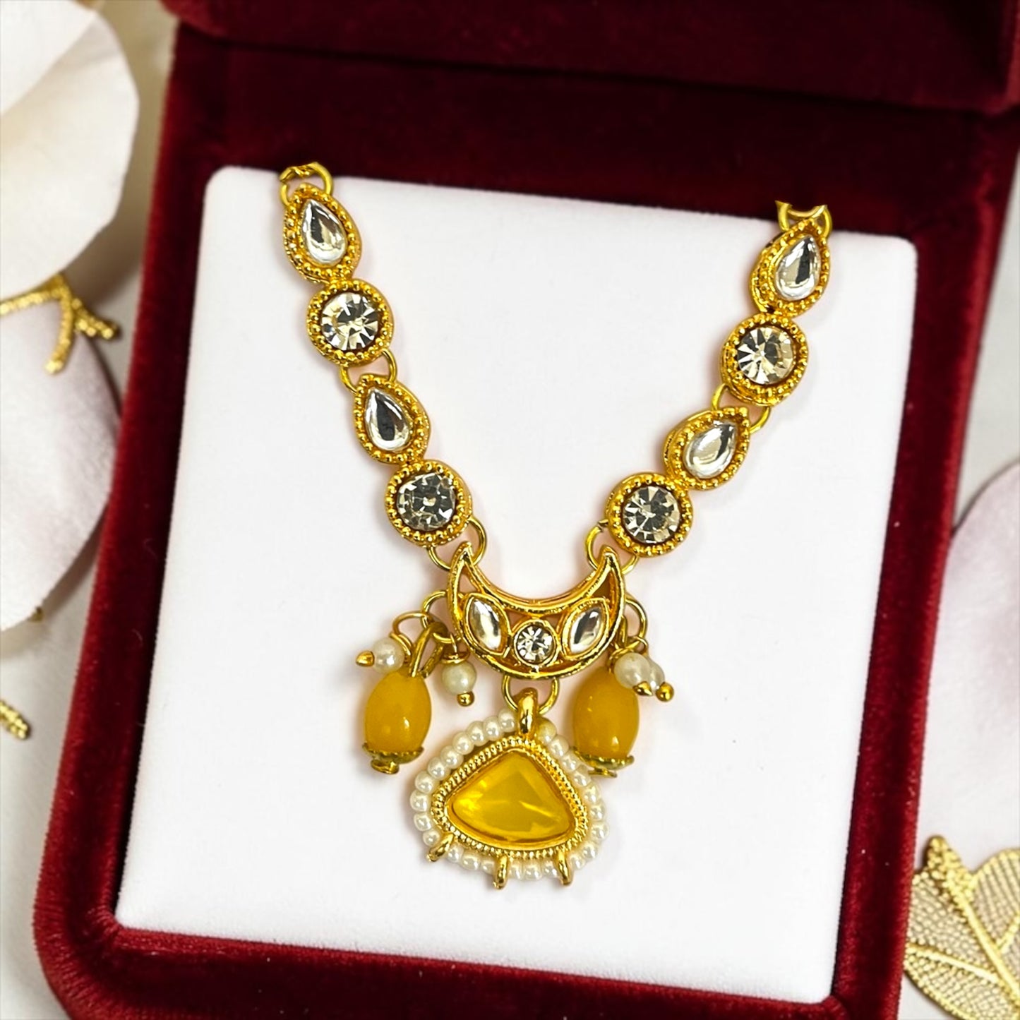 Crescent Moon Kundan & Stone Mala Necklace for Laddu Gopal Ji SPC-778