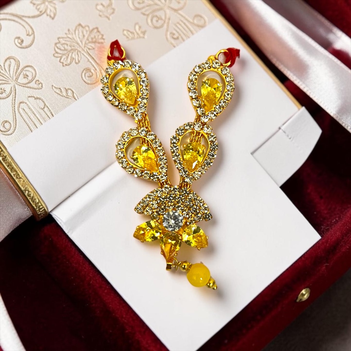 Designer Peacock Feather Inspired Zerkin Mala Necklace for Laddu Gopal Ji SPC-793