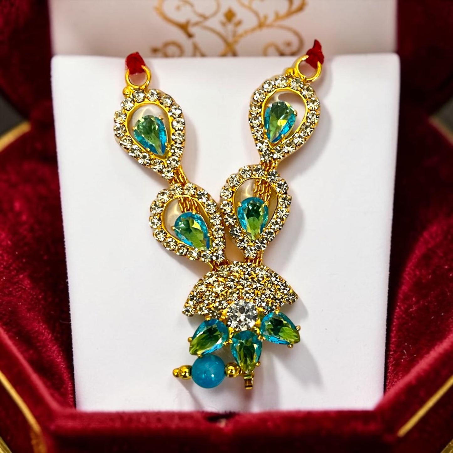 Designer Peacock Feather Inspired Zerkin Mala Necklace for Laddu Gopal Ji SPC-793