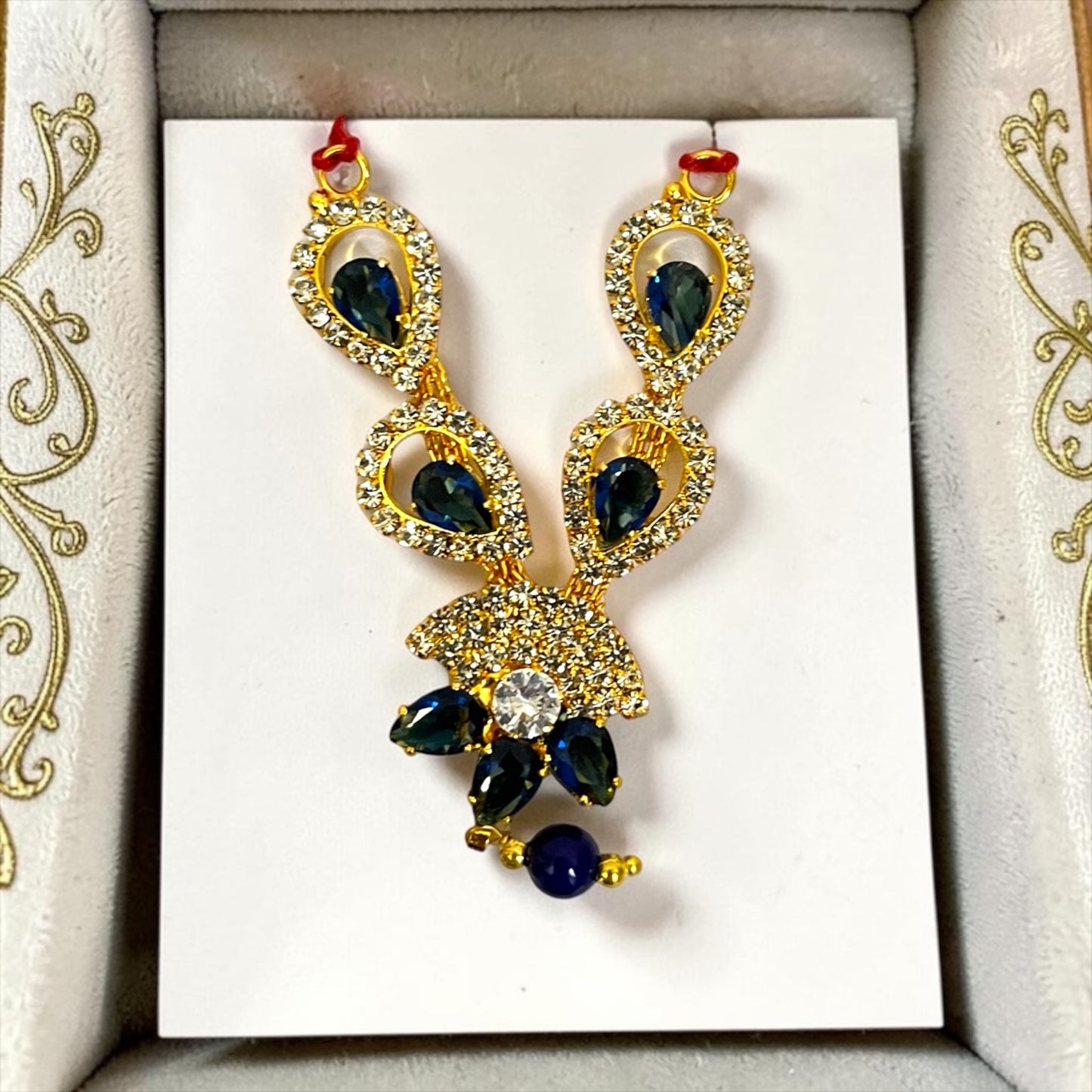 Designer Peacock Feather Inspired Zerkin Mala Necklace for Laddu Gopal Ji SPC-793
