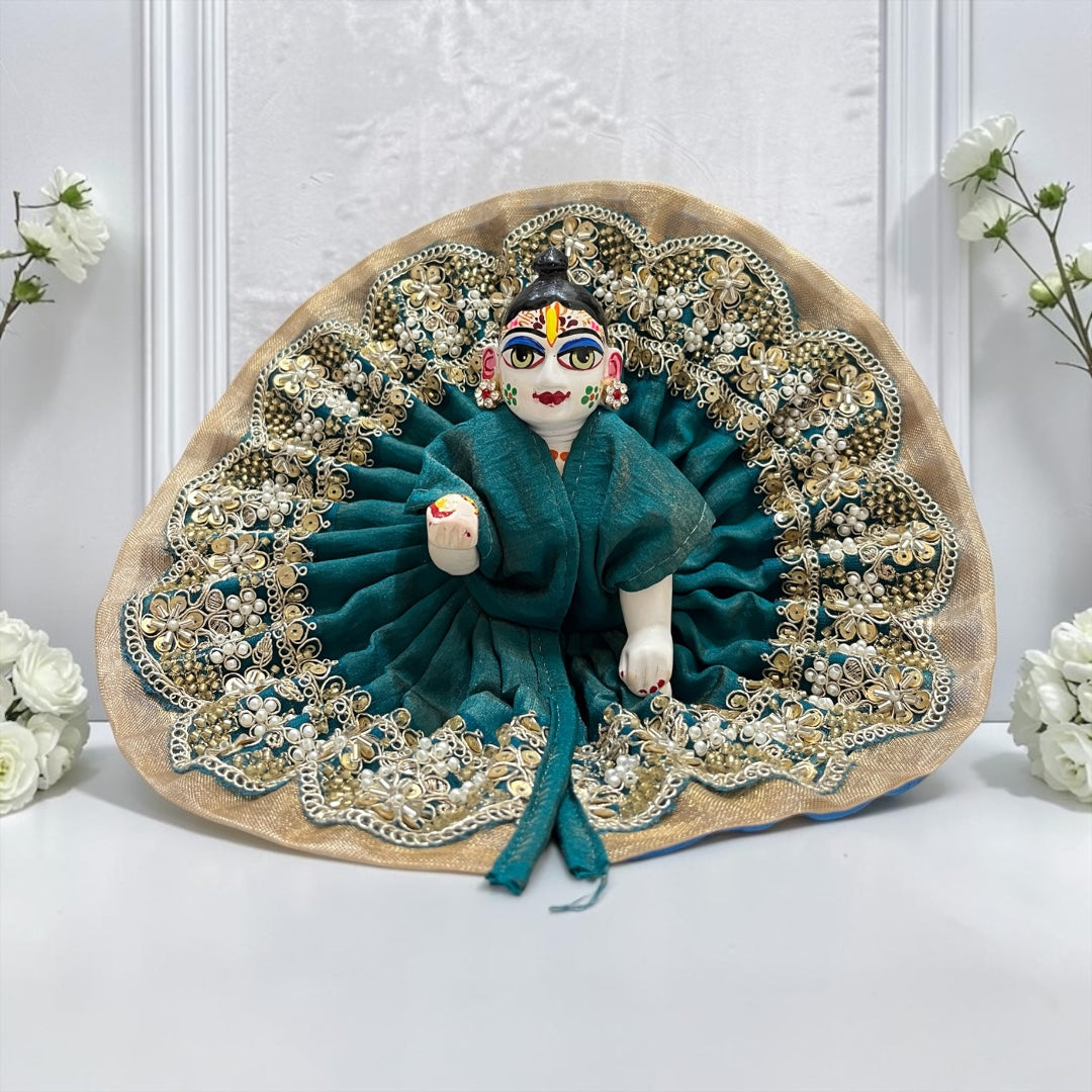 Designer Heavy Pearl & Golden Zari Work Laddu Gopal Poshak SP-I94 Premium Silk Dress