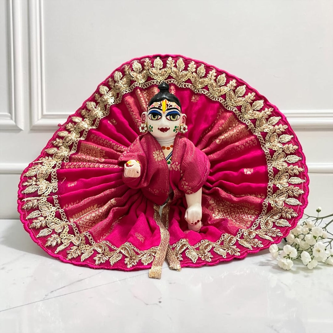 Premium Royal Silk Laddu Gopal Ji Poshak with Intricate Golden Leaf Lace (SP-168)