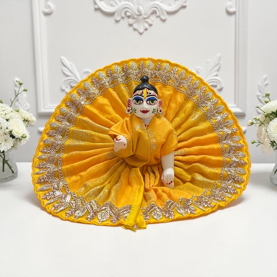 Premium Royal Silk Laddu Gopal Ji Poshak with Intricate Golden Leaf Lace (SP-168)