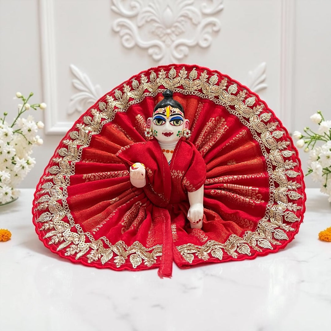 Premium Royal Silk Laddu Gopal Ji Poshak with Intricate Golden Leaf Lace (SP-168)